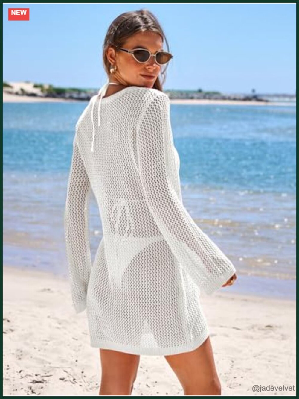Women Beach Crochet Cover Up Knit Swimwear Mesh Bathing Suit Hollow Out Dress - Picture 4 of 6
